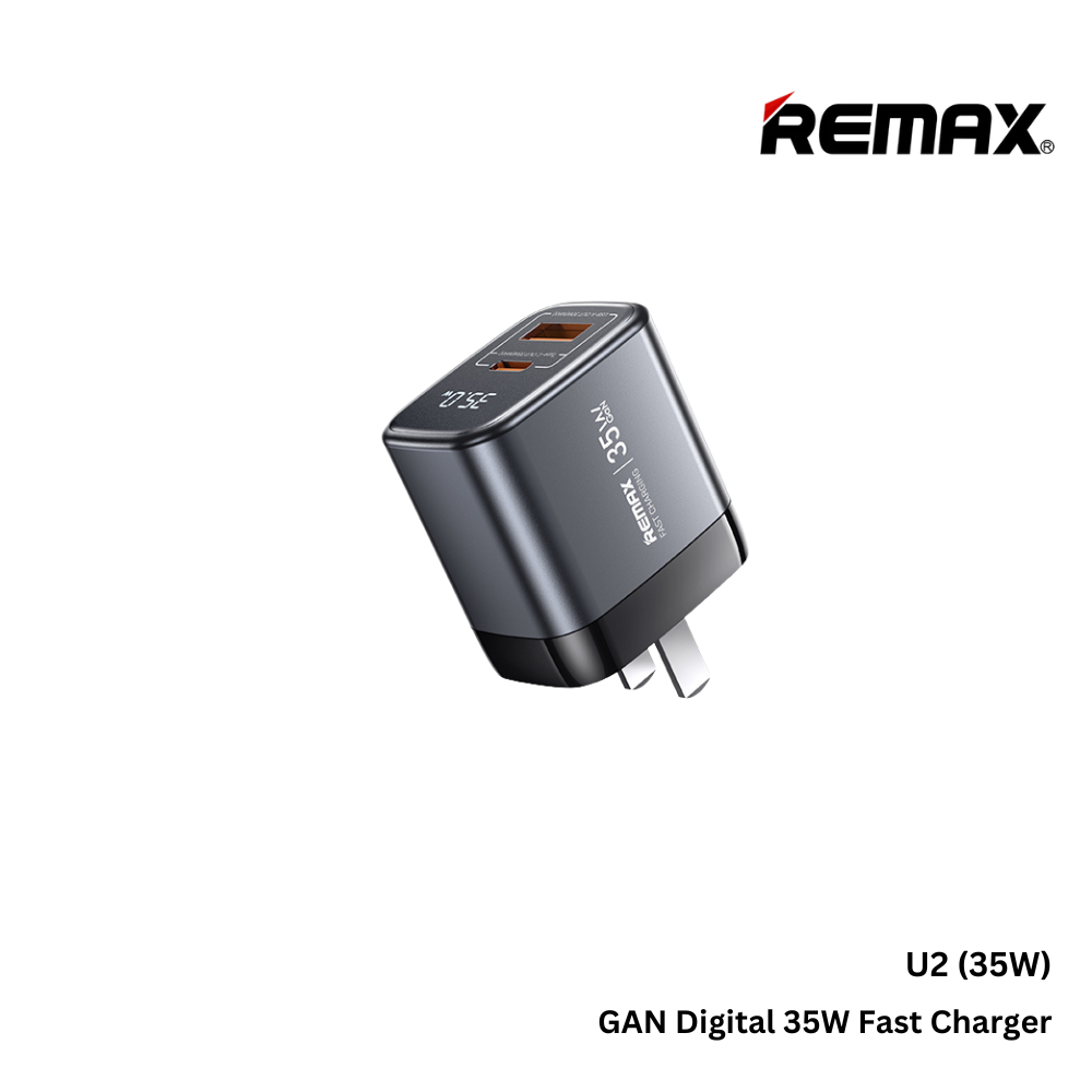REMAX - U2 Digital PD+QC GAN Fast Charger ( 35W ) - Silver
