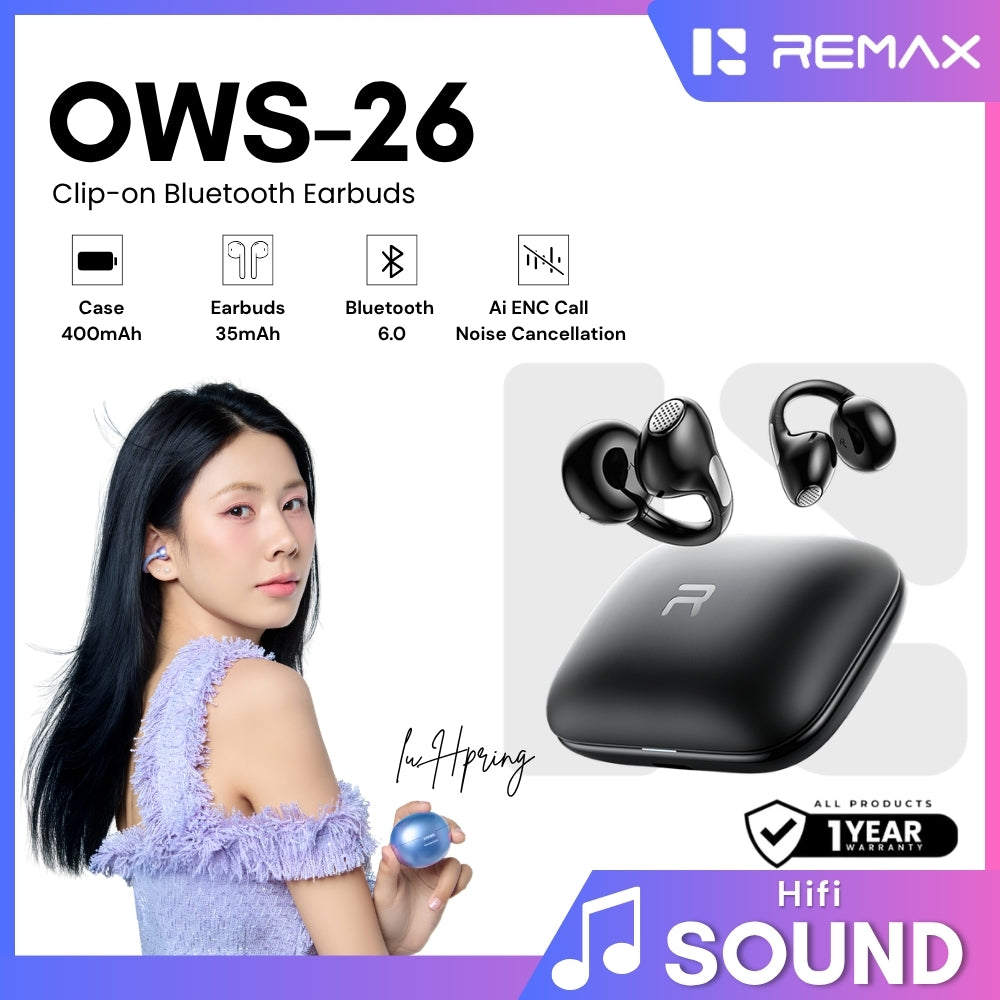 REMAX - OWS-26 Clip-on wireless music and talk WIreless Earbuds - Black