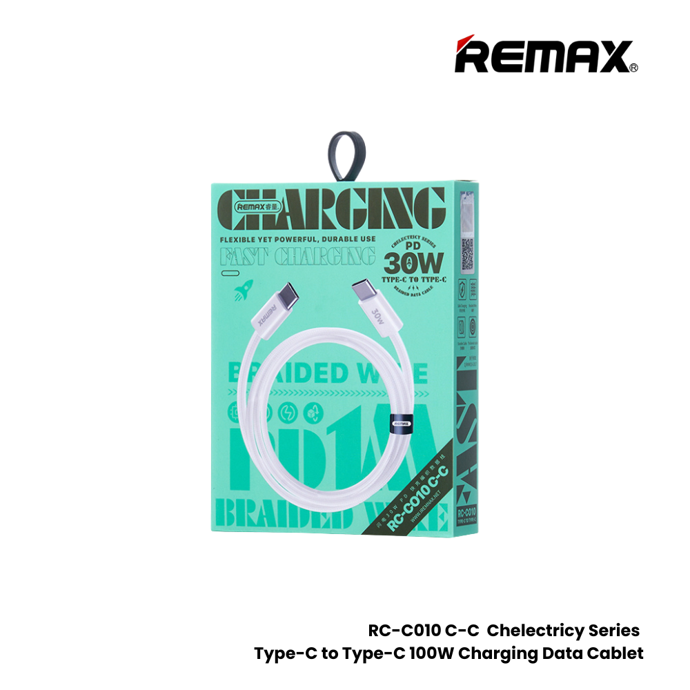 30W ( C to C )-REMAX RC-010 C-C Chelectricy Series 30W Type-C to Type-C PD Fast Charging Data Cable - White