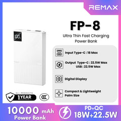 REMAX -  FP-8 10000mAh Ultra Thin Fast Charging Power Bank (PD20W+QC22.5W) - White