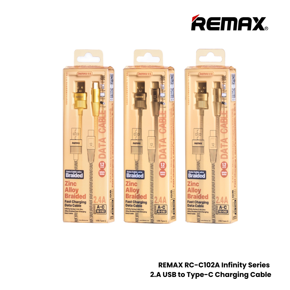 2.4A ( Type-C )-REMAX RC-C102A Infinity Series 2.4A USB to Type-C Fast Charging Data Cable - Gold