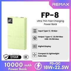 REMAX -  FP-8 10000mAh Ultra Thin Fast Charging Power Bank (PD20W+QC22.5W) - Green