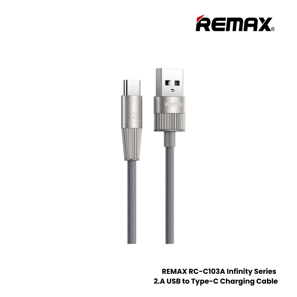 120W ( Type-C )-REMAX RC-C103A Infinity Series 120W USB to Type-C Fast Charging Data Cable - Silver Grey