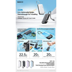 REMAX - RPP-35 10000mAh Boundless Series Fast Charging Cable Powerbank ( PD20W + QC22.5W ) - Purple
