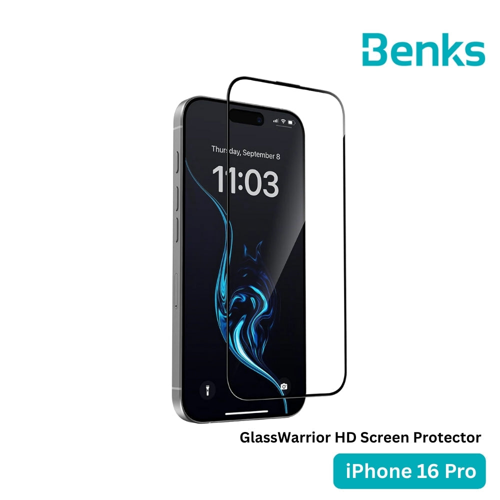 BENKS - GlassWarrior HD Screen Protector - IPhone 16 Pro (Black)