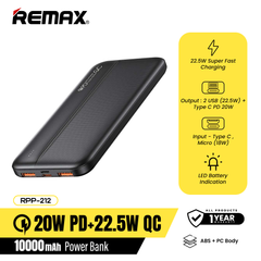 REMAX  RPP-212 TINYL Series 10000mAh Power Bank, PD18W&QC3.0A,Powerbank,Powe Bank 10000mah,10000mah Power Bank,10000mah Powerbank,20W PD Power Bank ,Type C Power Bank, Apple Power Bank Best Power Bank For iPhone12,Fast Charge Power Bank ,USB C Power Bank