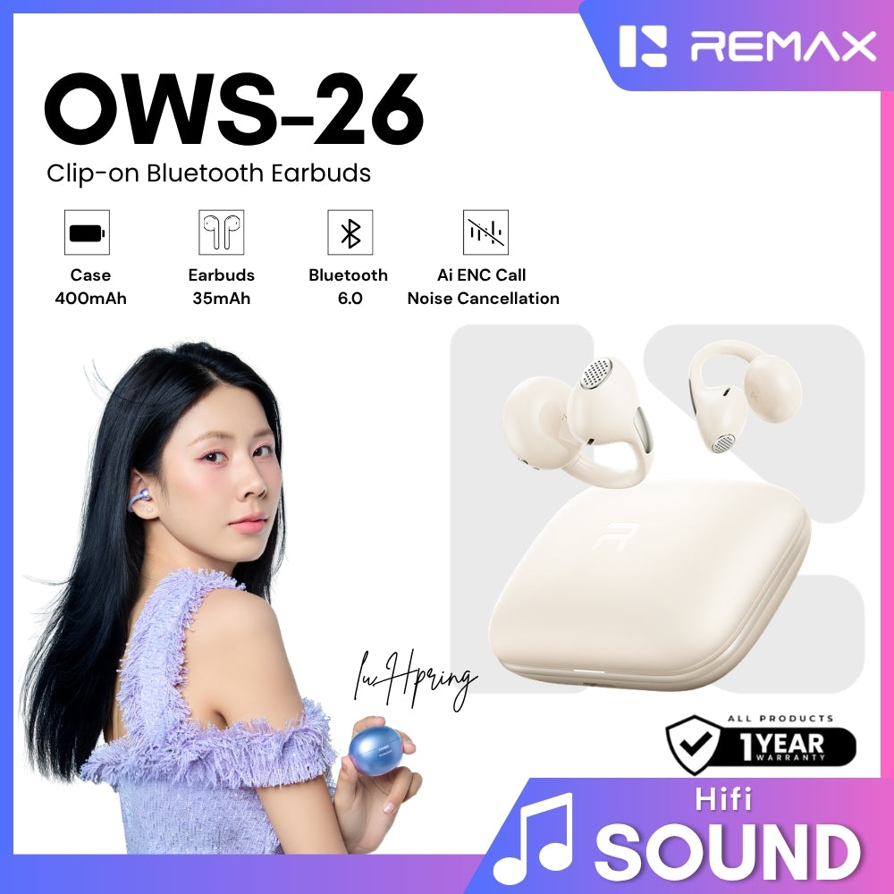 REMAX - OWS-26 Clip-on wireless music and talk WIreless Earbuds - White