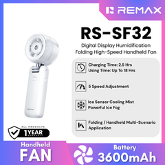REMAX - RS-SF32 Digital Display Humidification Folding High-Speed Handheld Fan - White