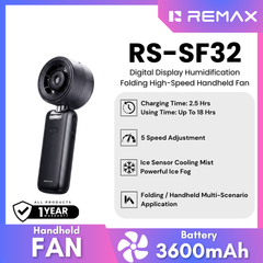 REMAX - RS-SF32 Digital Display Humidification Folding High-Speed Handheld fan - Black