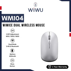 WIWU - WM104 Wimice Dual Wirelesss Mouse (2.4G+Bluetooth) - Silver