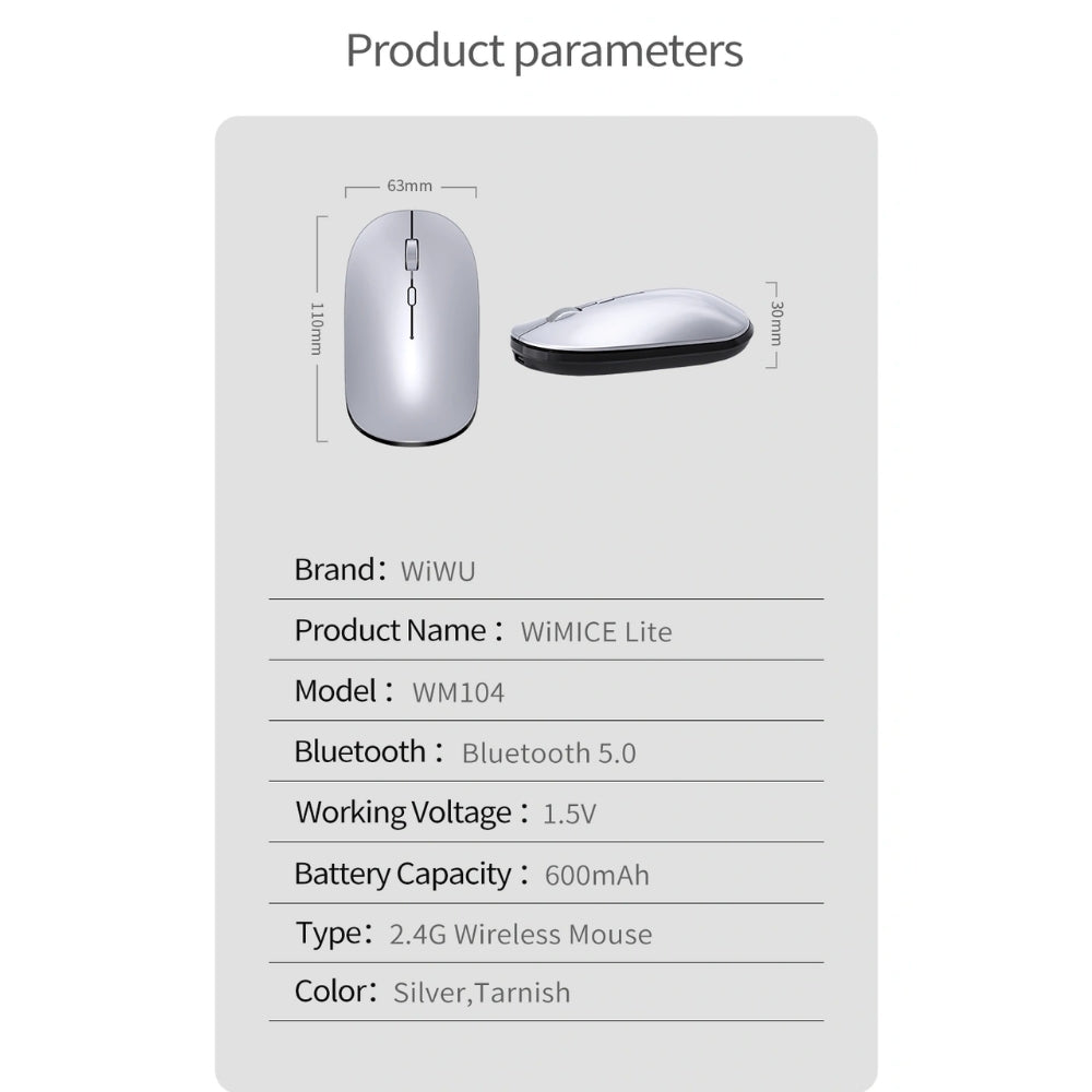 WIWU - WM104 Wimice Dual Wirelesss Mouse (2.4G+Bluetooth) - Silver