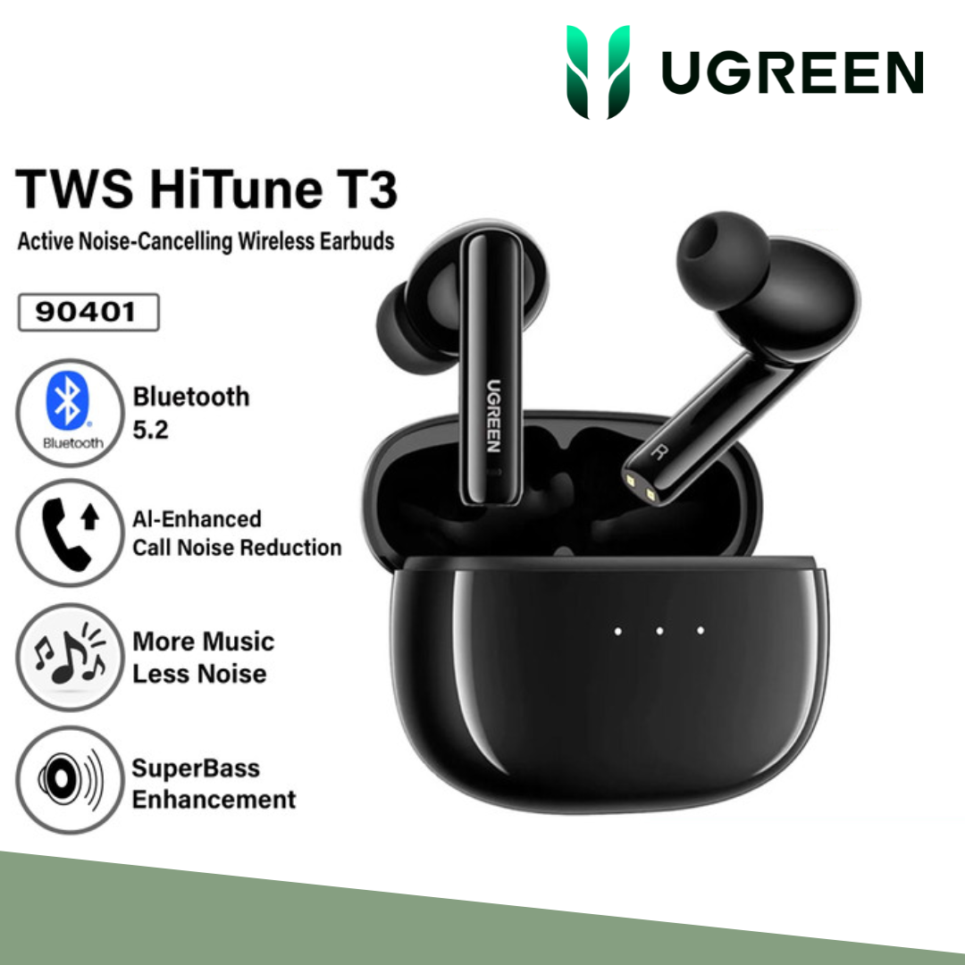 UGREEN - WS106 HiTune T3 Active Noise Cancelling Bluetooth Wireless Earbuds - Black