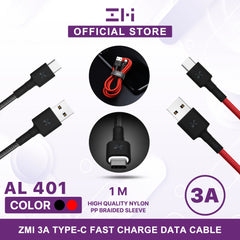 ZMI AL401 USB-C CABLE 3A FAST CHARGING TYPE-C PP BRAIDED TYPE-C CABLE 1M, Charging Cable, Data Cable - RED