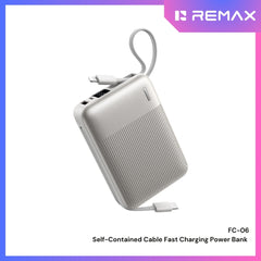 REMAX - FC-06 20000mAh 22.5W Self-Contained Cable Fast Charging Power Bank - Silver