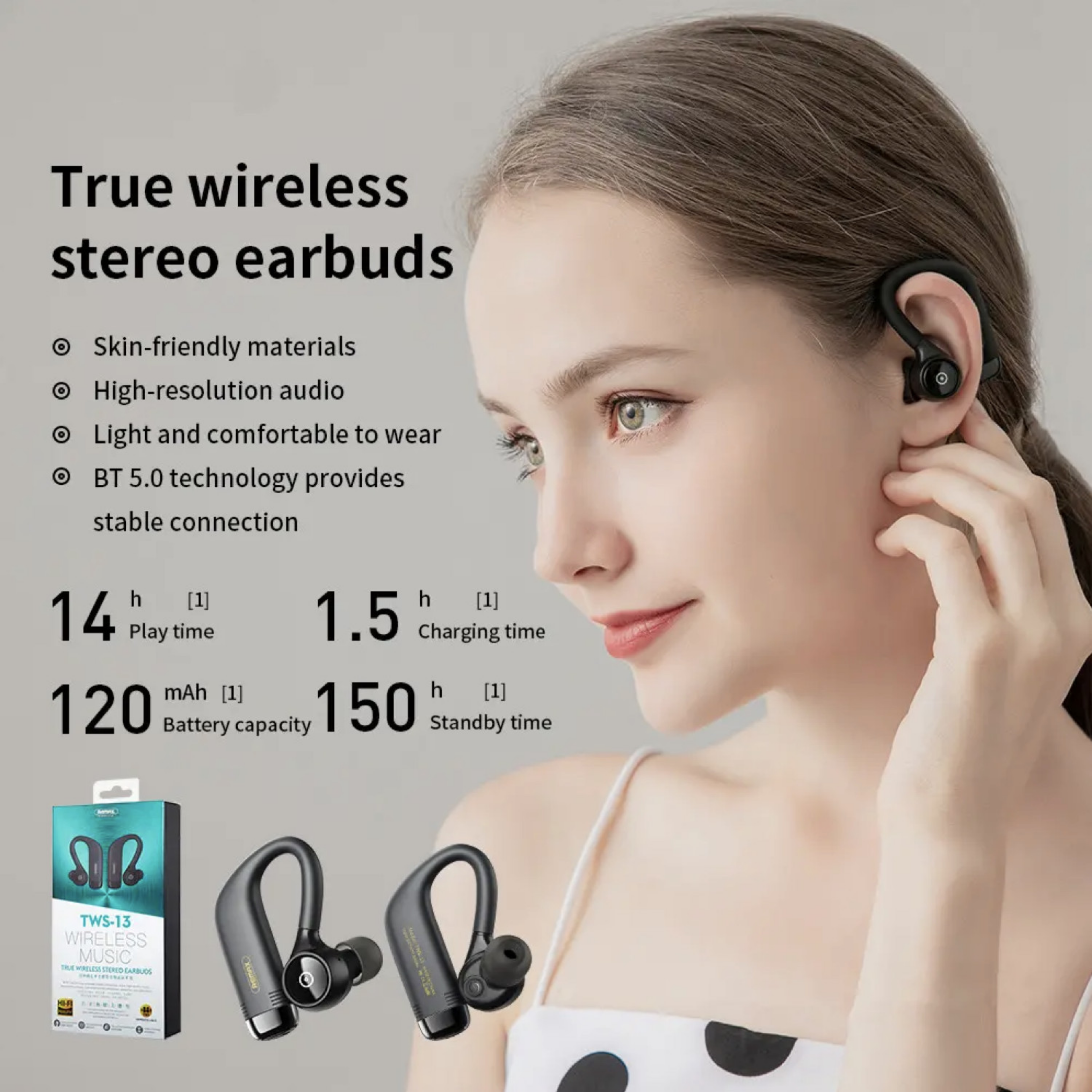 REMAX TWS-13 Wireless Bluetooth Earbuds - Black