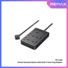 REMAX - RP-U195 British Standard Qidian 2A4C 5-Seat Plug Adapter ( 30W, 2A4C | 5AC ) - Black
