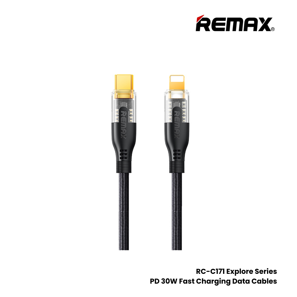 30W ( C to Lightning )-REMAX RC-C171 C-L Explore Series 30W Type-C to Lightning Fast Charging PD  Charging Data Cable - White