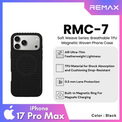 REMAX - RMC-7 iPhone 18 Pro Max / iPhone 17 Pro Max Case ( Soft Weave Series Breathable TPU Magnetic Woven ) - Black