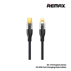 30W ( C to Lightning )-REMAX RC-C171 C-L Explore Series 30W Type-C to Lightning Fast Charging PD  Charging Data Cable - Black