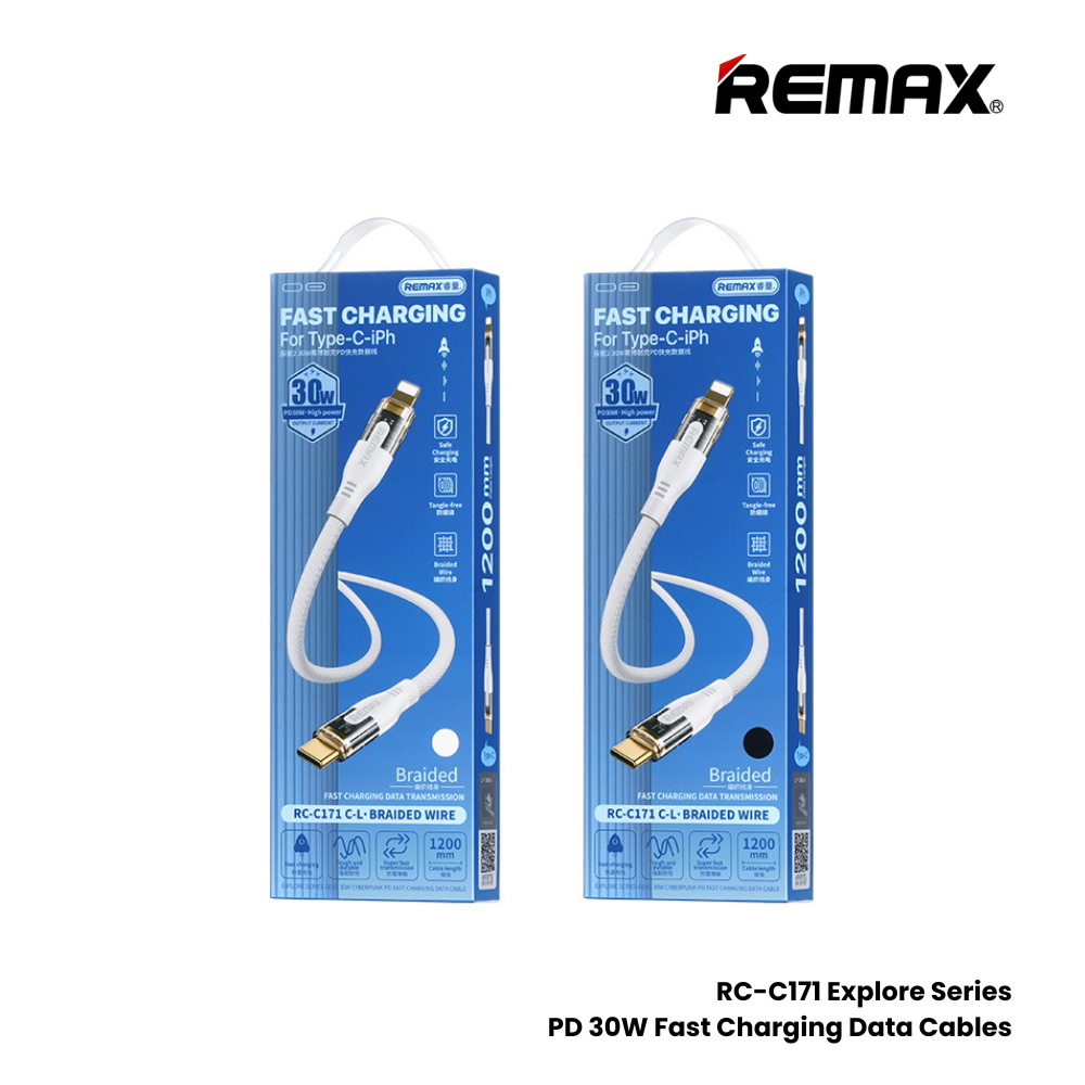 30W ( C to Lightning )-REMAX RC-C171 C-L Explore Series 30W Type-C to Lightning Fast Charging PD  Charging Data Cable - White