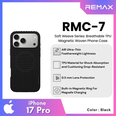 REMAX - RMC-7 iPhone 18 Pro / iPhone 17 Pro Case ( Soft Weave Series Breathable TPU Magnetic Woven ) - Black