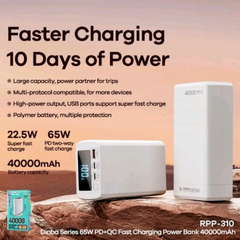 REMAX RPP-310 Dinba Series 40000mAh PD+QC Fast Charging Power Bank(PD 65W+QC 22.5W) - White