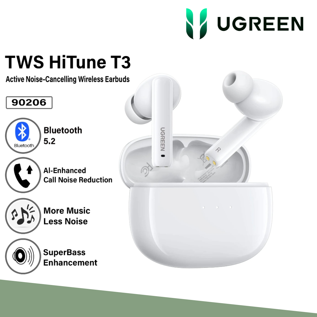 UGREEN - WS106 HiTune T3 Active Noise Cancelling Bluetooth Wireless Earbuds - White