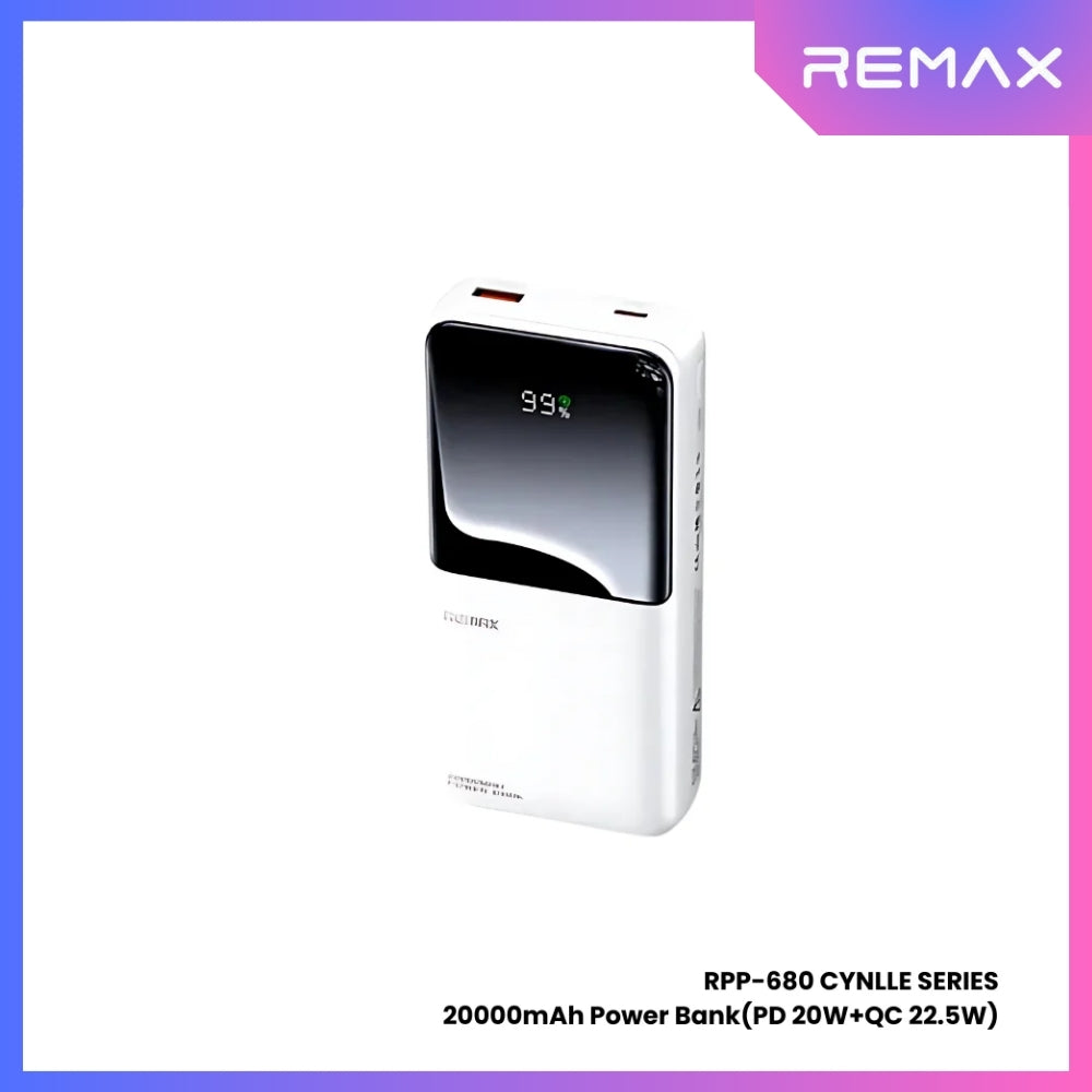 REMAX RPP-680 Cynlle Series 20000mAh PD+QC Fast Charging Power Bank(PD 20W+QC 22.5W) - White