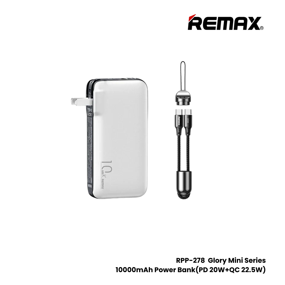 REMAX RPP-278 Glory Mini Series 10000mAh PD+QC Fast Charging Power Bank(PD 20W+QC 22.5W) - White