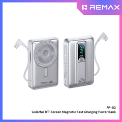 REMAX - FP-113 20000mAh Colorful TFT Screen Magsafe WIreless Charging Power Bank ( PD40W+Magsafe15W) - Silver