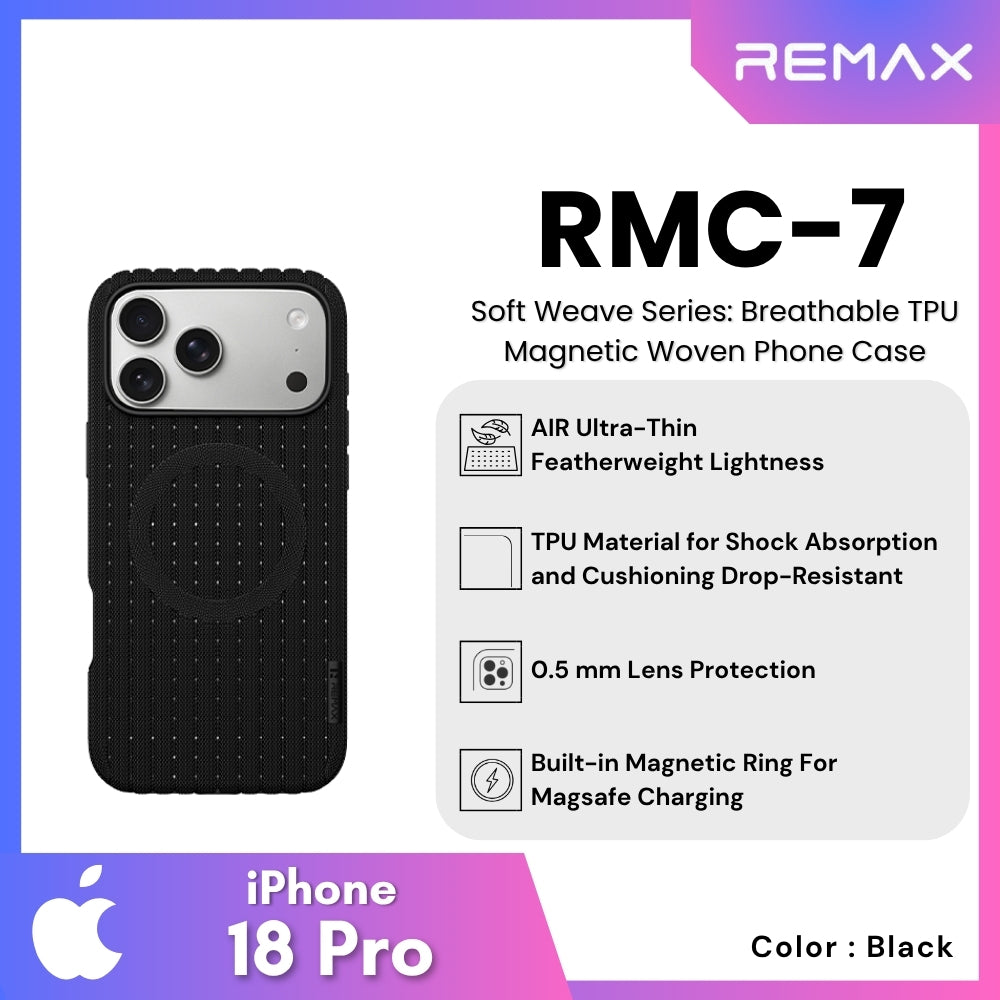 REMAX - RMC-7 iPhone 18 Pro / iPhone 17 Pro Case ( Soft Weave Series Breathable TPU Magnetic Woven ) - Black