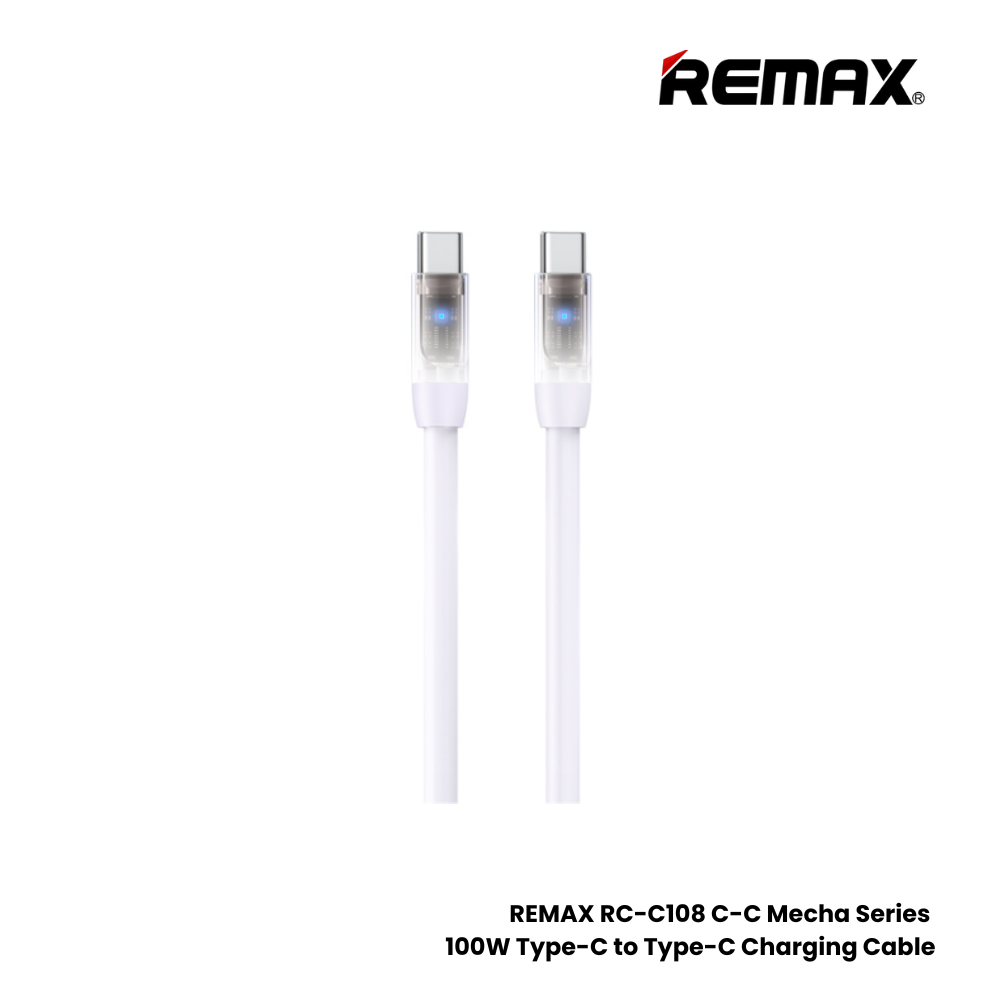 100W ( C to C )-REMAX RC-C108 C-C Mecha Series 100W Type-C to Type-C Fast Charging Data Cable - White