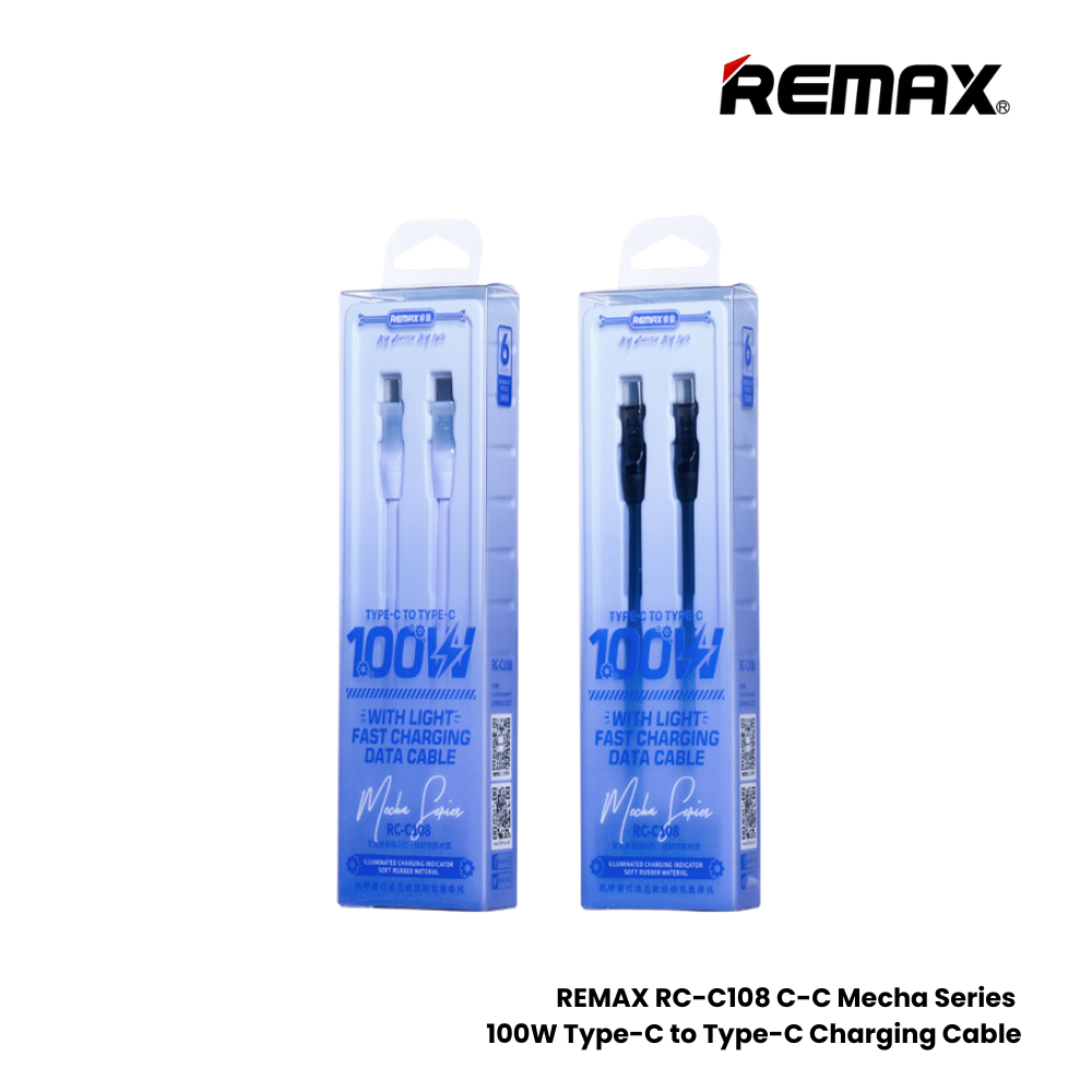 100W ( C to C )-REMAX RC-C108 C-C Mecha Series 100W Type-C to Type-C Fast Charging Data Cable - Black