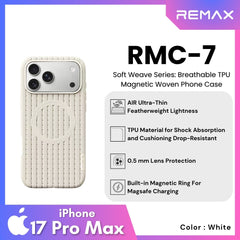 REMAX - RMC-7 iPhone 18 Pro Max / iPhone 17 Pro Max Case ( Soft Weave Series Breathable TPU Magnetic Woven ) - White
