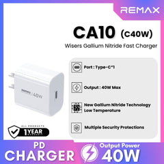 REMAX - CA10 (C40W) Wisers Gallium Nitride Fast Charger ( PD40W ) - White