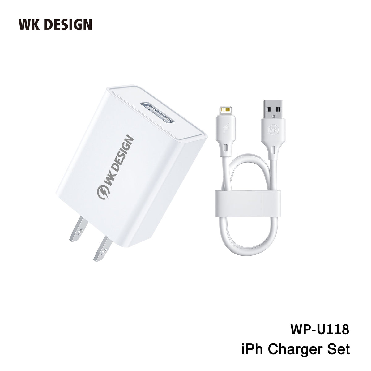 WK WP-U118 (IPH) UPINE SERIES SINGEL USB SET CHARGER FOR IPH (US)(10W)(2A), iPhone Charger Set, Charger Set for iPhone