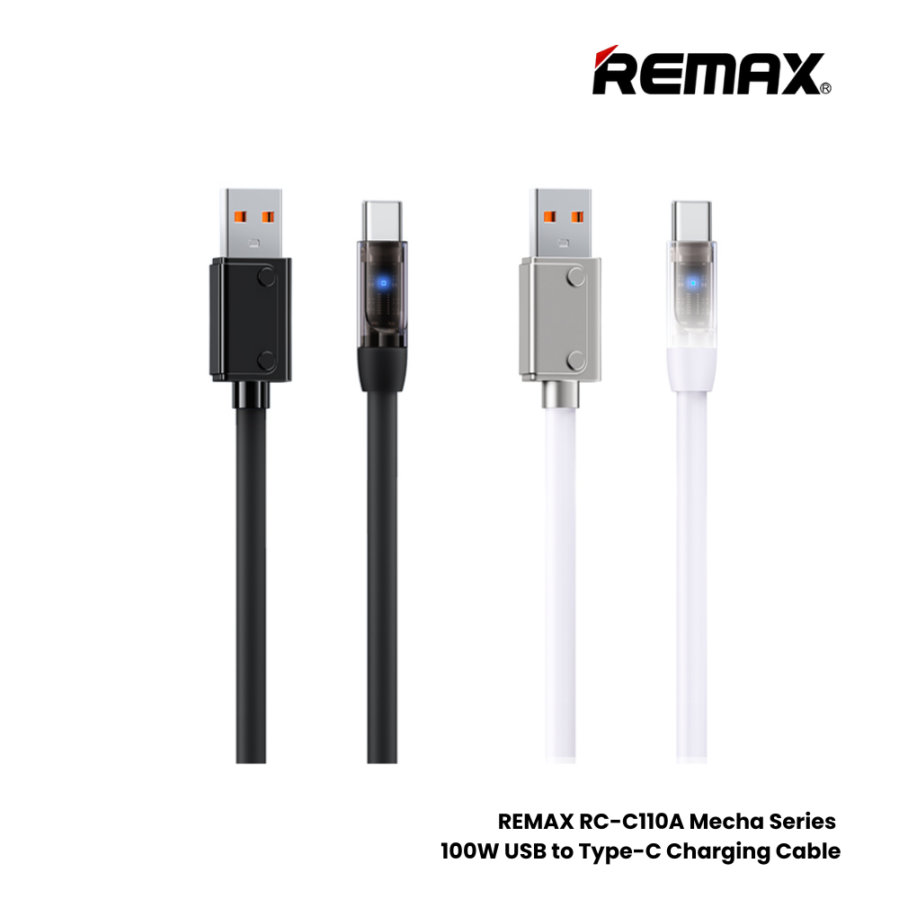 100W ( Type-C )-REMAX RC-C110A Mecha Series 100W USB to Type-C Fast Charging Data Cable - White