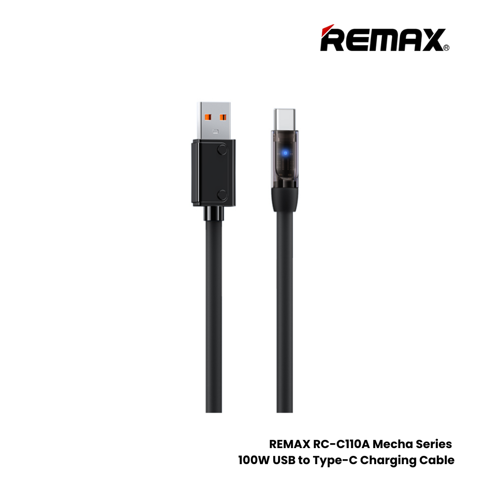 100W ( Type-C )-REMAX RC-C110A Mecha Series 100W USB to Type-C Fast Charging Data Cable - Black