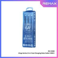 REMAX - RC-C068 Kings Series 3 In 1 Fast Charging Data Cable ( 66W ) - Blue
