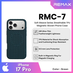REMAX - RMC-7 iPhone 18 Pro / iPhone 17 Pro Case ( Soft Weave Series Breathable TPU Magnetic Woven ) - Green