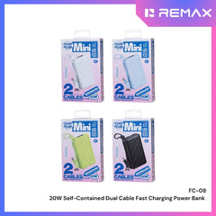 REMAX - FC-08 10000mAh Self-contained dual fast charging cable  Power bank ( PD20W) - Blue