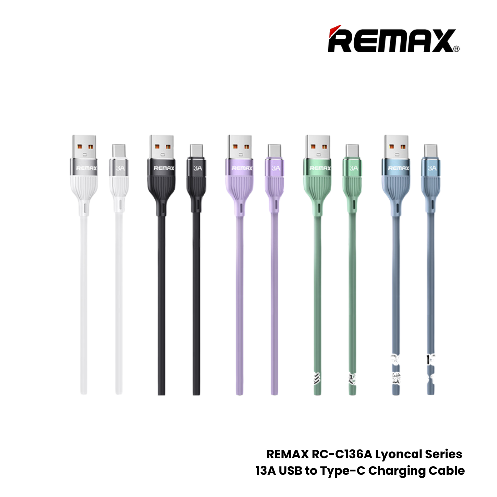 3A ( Type-C )-REMXA RC-C136A Lyoncal Series 3A USB to Type-C Fast Charging Data Cable - White