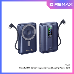 REMAX - FP-113 20000mAh Colorful TFT Screen Magsafe WIreless Charging Power Bank ( PD40W+Magsafe15W) - Blue