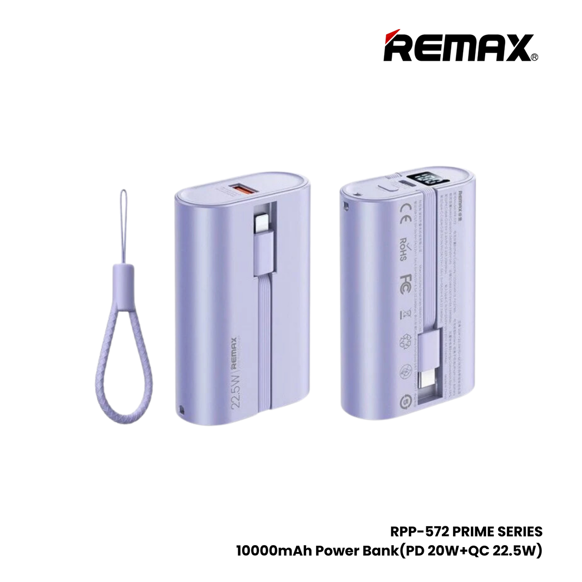 REMAX RPP-572 Prime Series 10000mAh PD+QC Fast Charging Power Bank(PD 20W+QC 22.5W) - Purple