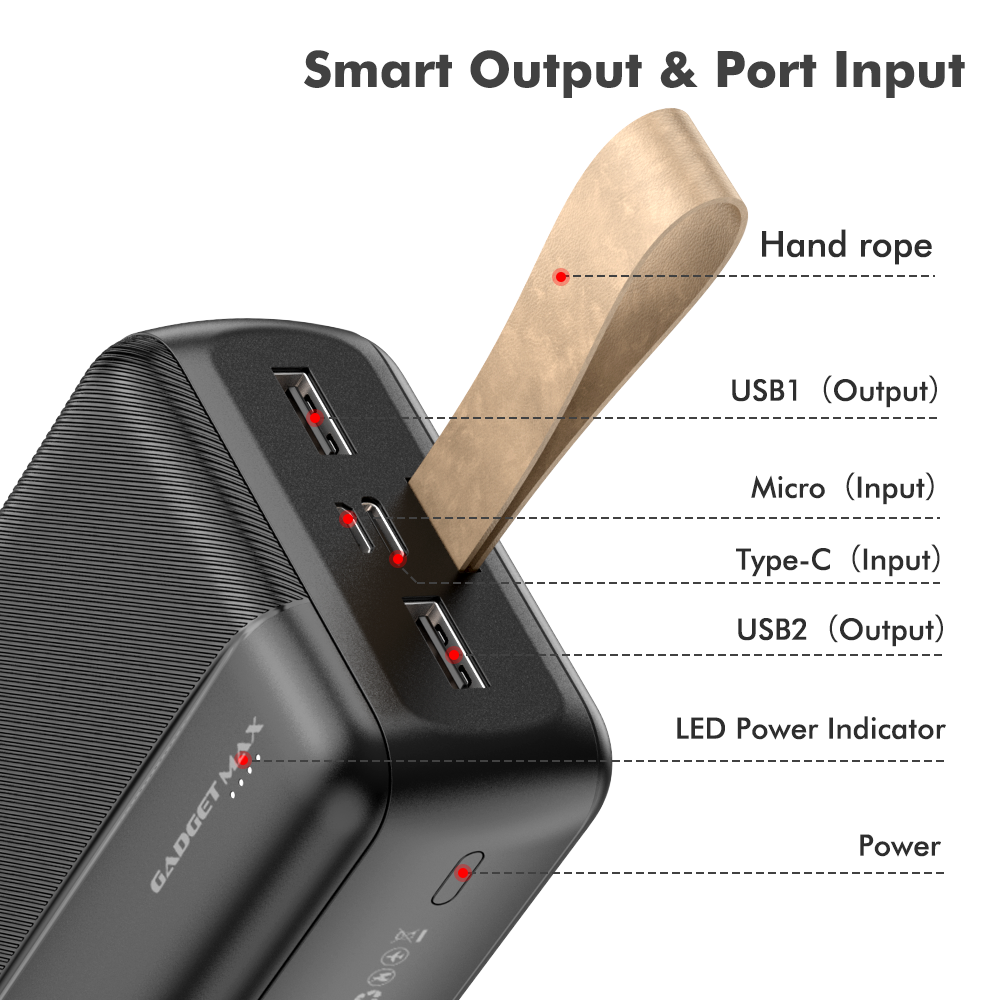 GADGET MAX Ray Hanger Series 30000mAh Power Bank(2.4A) - Black