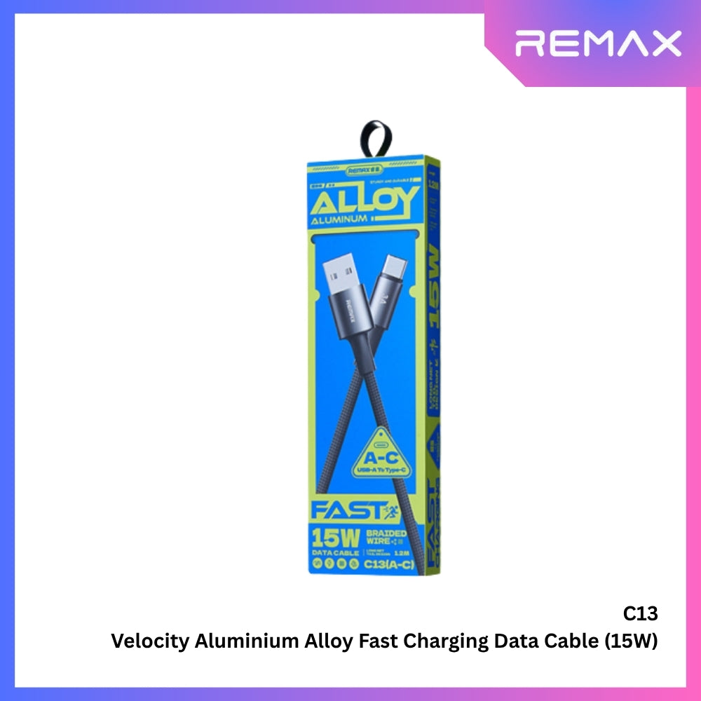 REMAX - C13A Velocity Aluminium Alloy USB To Type-C Fast Charging Data Cable (15W) - Black