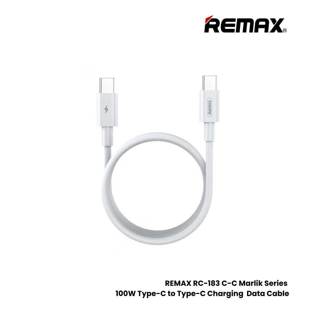 100W ( C to C )-REMAX RC-183 C-C Marlik Series 100W Type-C to Type-C Fast Charging PD Charging Data Cable - White