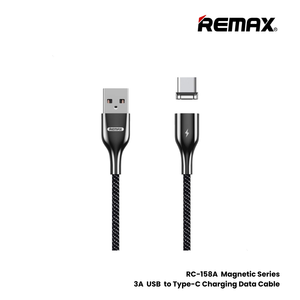 3A ( Type-C )-REMAX RC-158A Magnetic Series 3A USB to Type-C Charging Data Cable - Black