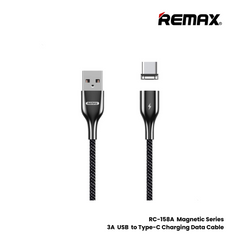 3A ( Type-C )-REMAX RC-158A Magnetic Series 3A USB to Type-C Charging Data Cable - Black