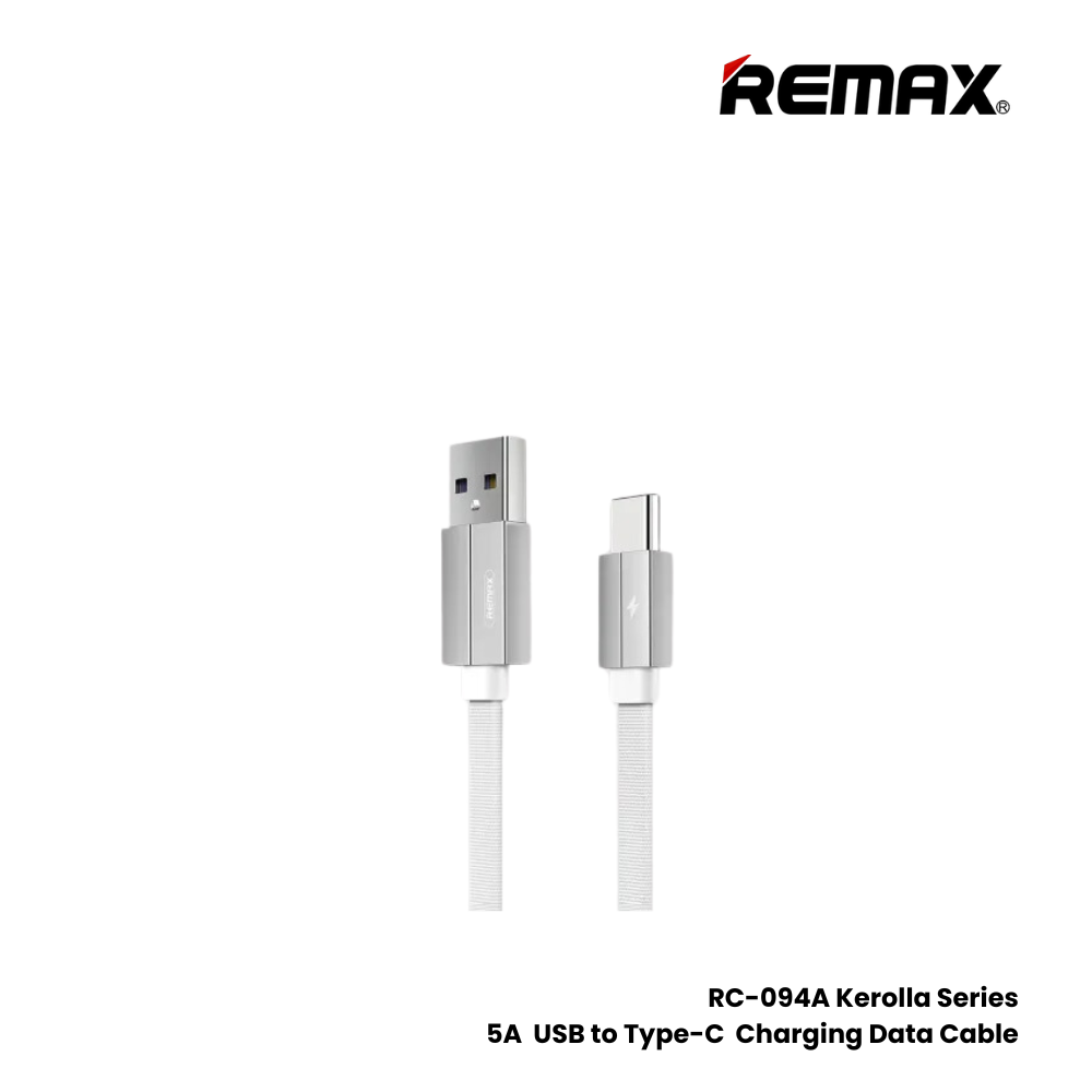 2.4A ( Type-C )-REMAX RC-094A Kerolla Series 5A USB to Type-C Fast Charging Cable - White